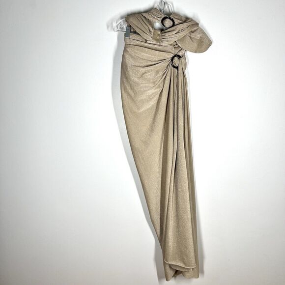 Bronx & Banco Sz L / 8 Cleopatra Cutout Maxi Dress in Sand Gold Shimmer - Picture 3 of 10